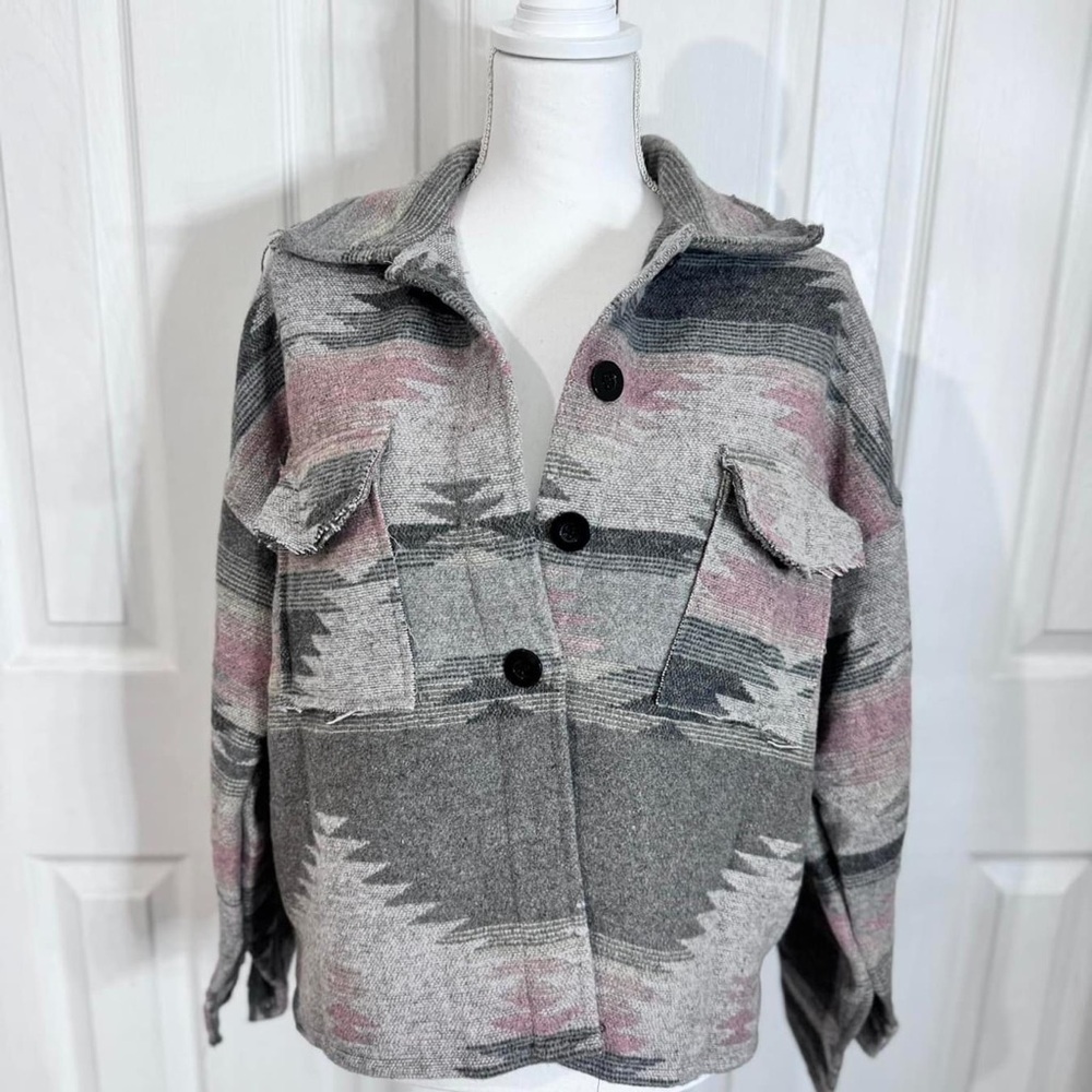 New boutique, pink, and gray Aztec jacket
